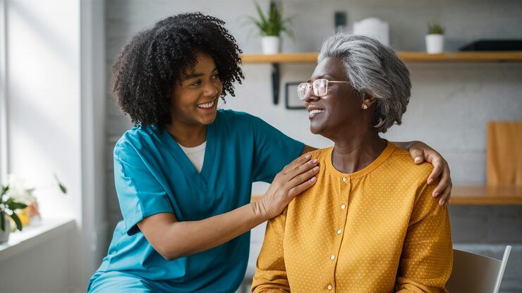 Professional nurse providing medical care at home